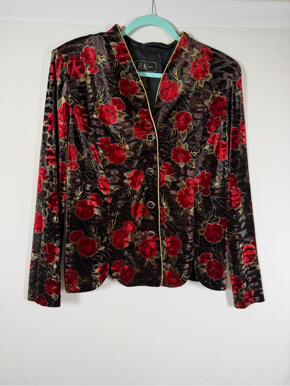 Vintage Whimsigoth Fairy Grunge Velvet Floral Blazer Jacket